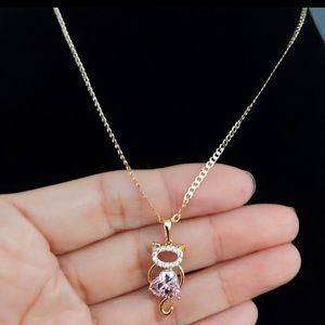 Pink Cat earrings and necklace set.. gold plated